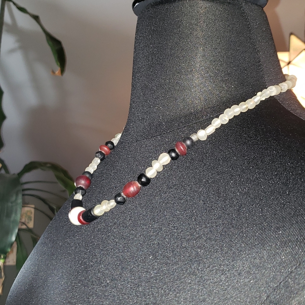Handmade Black and white glass bead necklace